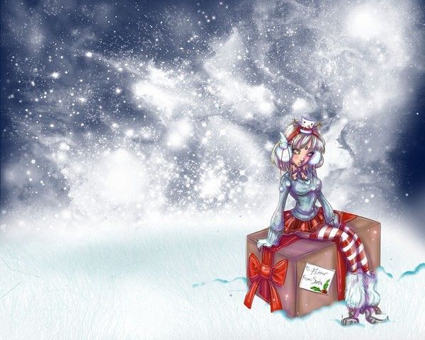fond d'écran fille manga en hiver