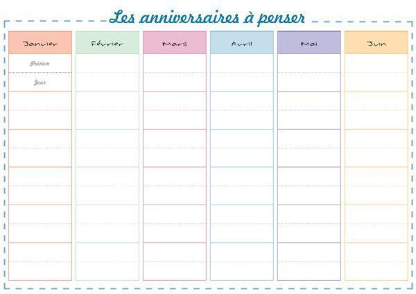 planning des anniversaires