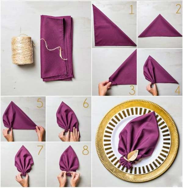 pliage de serviette en forme de feuille
